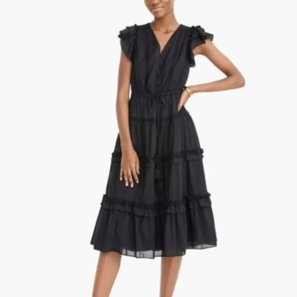 J. Crew Pom-Pom Dress in Cotton Voile Black L2559 Size 4